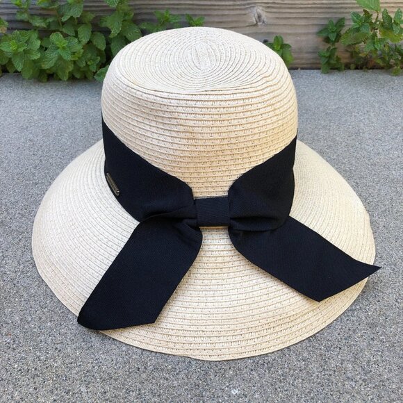 Hawaiian Classics Accessories - SURFWARE Hawaiian Classics Sun Hat Woven Cap Bow Women's Beige Wide Brim OS